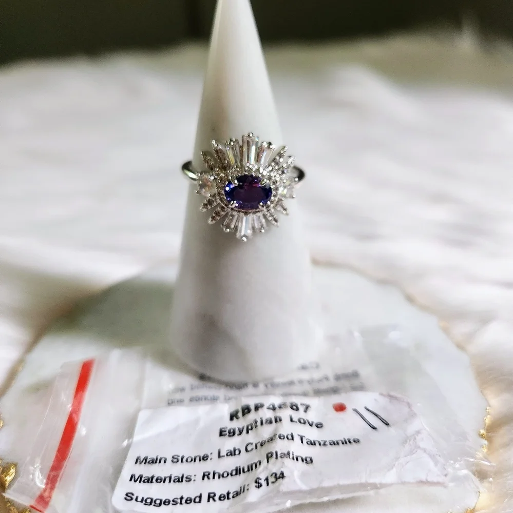 NWT Bomb Party 'Egyptian Love' Tanzanite Rhodium Plated Ring - Size 11 - Picture 7 of 10